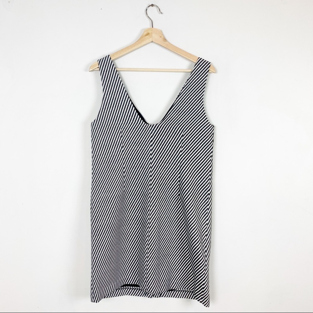 NWT FRNCH Striped Metallic Button Up V Neck Dress - Picture 2 of 5